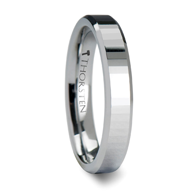 Thorsten Turin Tungsten Carbide Ring w/ Beveled Edges &amp; Rectangular Facets (4-8mm) W273-RFB