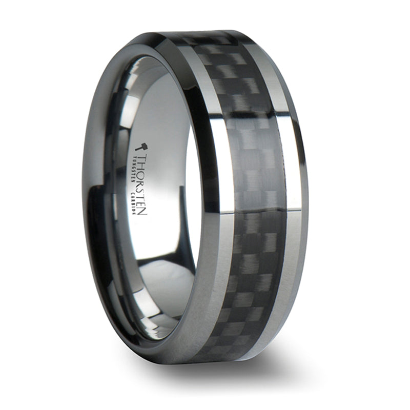 Thorsten Maximus Tungsten Carbide Wedding Ring w/ Black Carbon Fiber Inlay (4-10mm) W281-BCFT