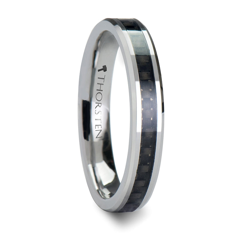 Thorsten Maximus Tungsten Carbide Wedding Ring w/ Black Carbon Fiber Inlay (4-10mm) W281-BCFT