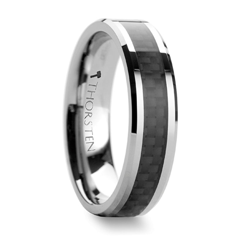 Thorsten Maximus Tungsten Carbide Wedding Ring w/ Black Carbon Fiber Inlay (4-10mm) W281-BCFT
