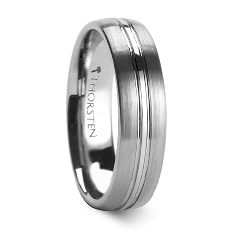 Thorsten Boss Tungsten Carbide Ring w/ Domed Center Groove and Brush Finish (6-8mm) W284-DCGT
