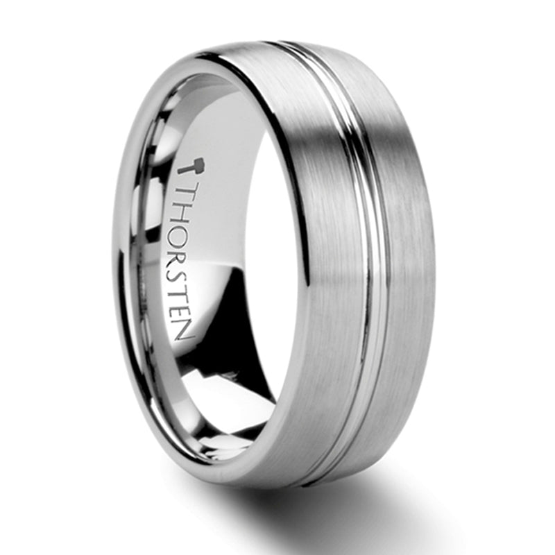 Thorsten Boss Tungsten Carbide Ring w/ Domed Center Groove and Brush Finish (6-8mm) W284-DCGT