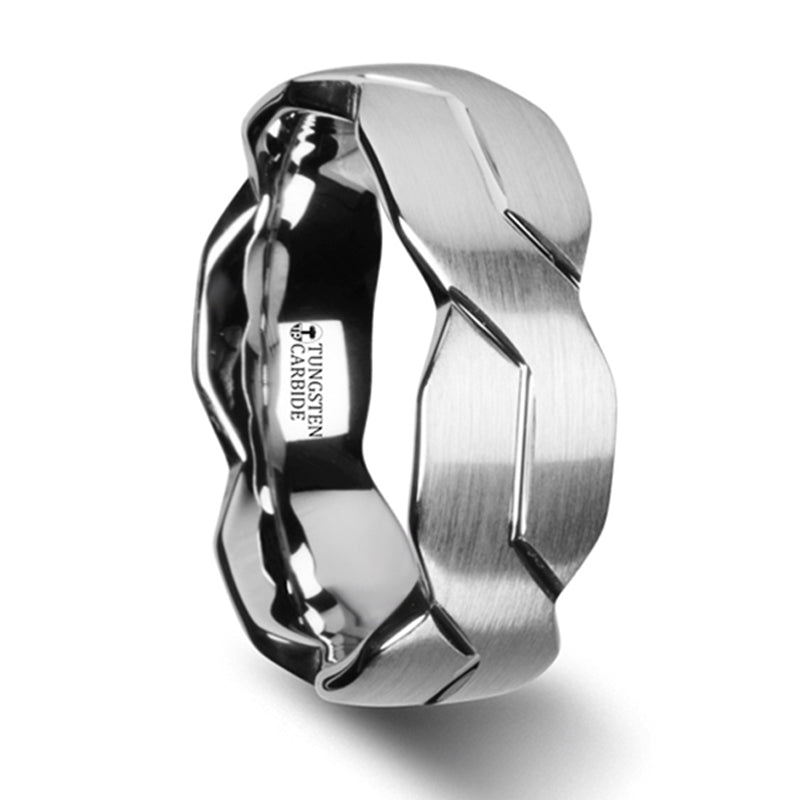 Thorsten Forever White Tungsten Ring with Brushed Carved Infinity Symbol Design (6-10mm) W2963-BTCI