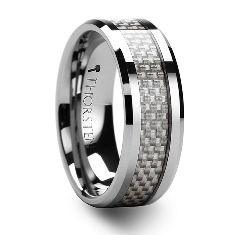 Thorsten Ultimus Beveled Tungsten Cardibe Ring with White Carbon Fiber Inlay (4-10mm) W335-WCFT