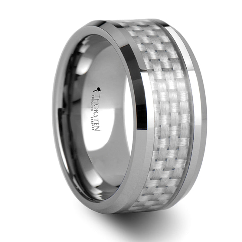 Thorsten Ultimus Beveled Tungsten Cardibe Ring with White Carbon Fiber Inlay (4-10mm) W335-WCFT