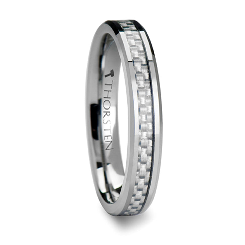 Thorsten Ultimus Beveled Tungsten Cardibe Ring with White Carbon Fiber Inlay (4-10mm) W335-WCFT