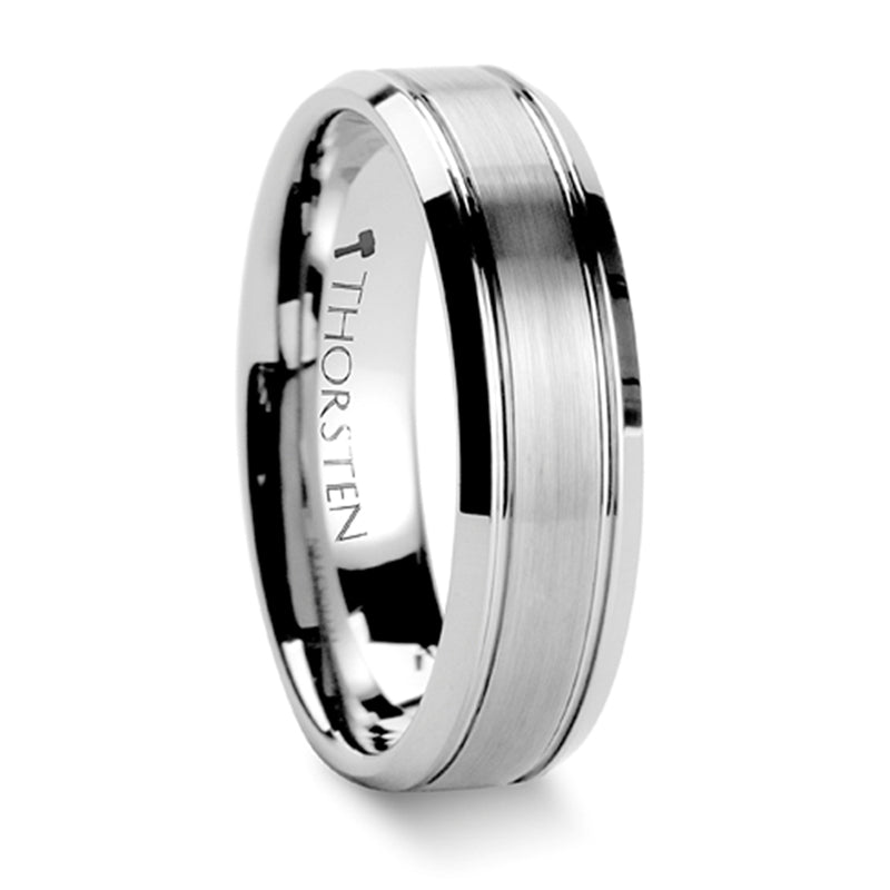 Thorsten Cronus Brushed Center Tungsten Wedding Carbide Ring w/ Polished Bevels (6-8mm) W341-BCPB