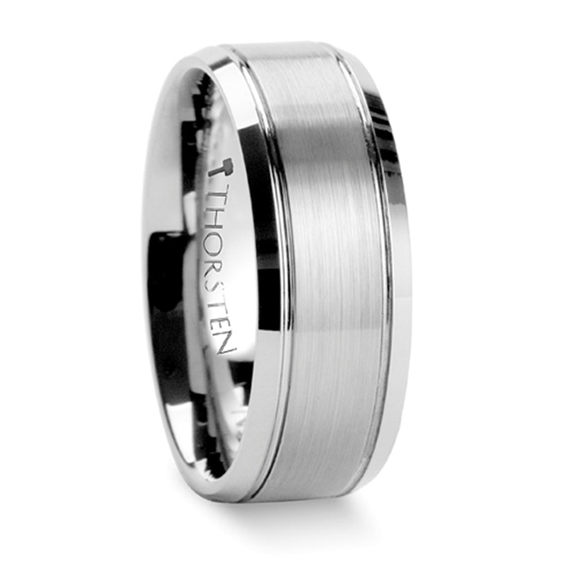 Thorsten Cronus Brushed Center Tungsten Wedding Carbide Ring w/ Polished Bevels (6-8mm) W341-BCPB