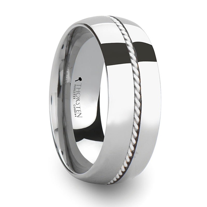 Thorsten Lyon Domed Tungsten Carbide Ring with Braided Silver Inlay (8mm) W365-DSBH