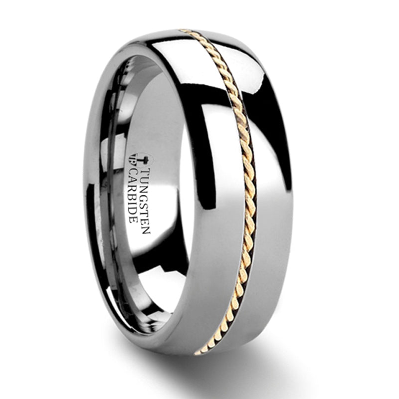Thorsten Goldwyn Domed Tungsten Carbide Ring w/ Braided 14K Yellow Gold Inlay (6-8mm) W367-D8KB