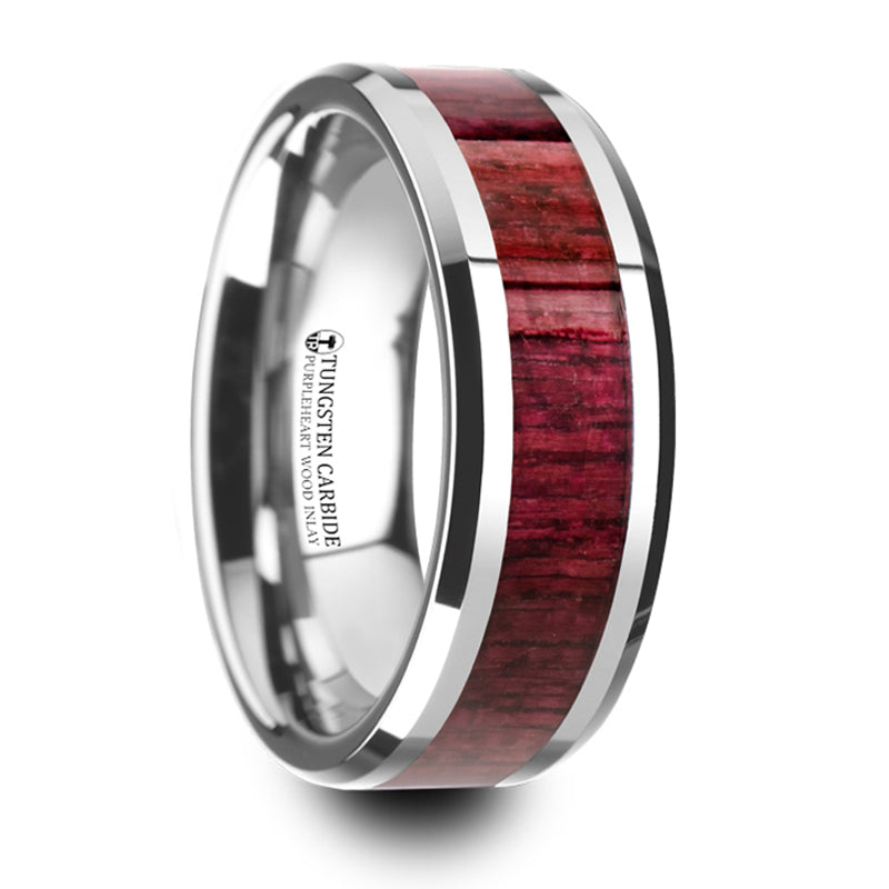 Thorsten Mauve Purpleheart Wood Inlaid Tungsten Carbide Ring w/ Bevels (8mm) W4270-PHWI