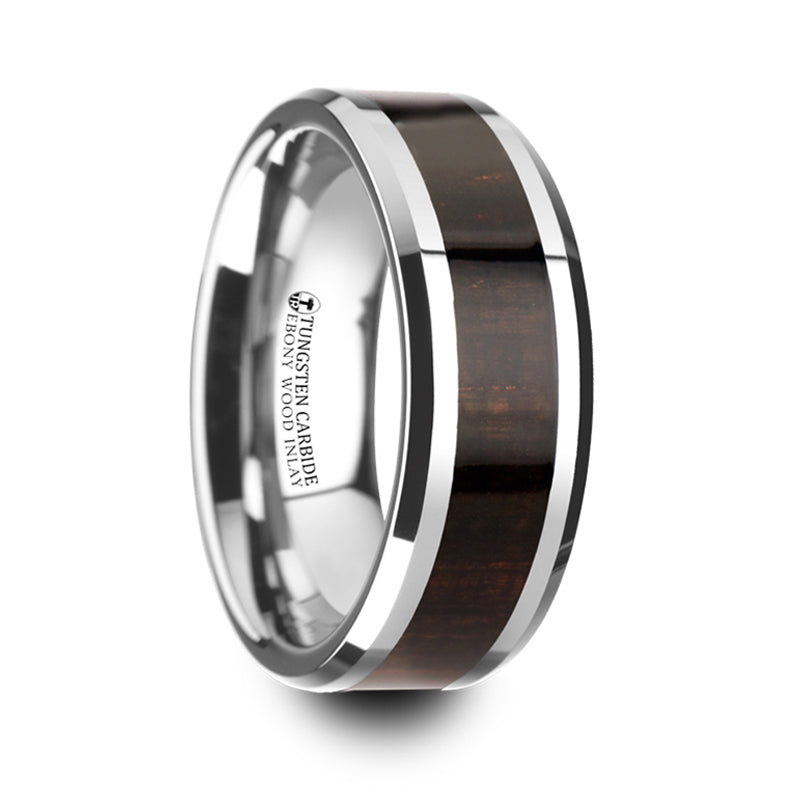 Thorsten Arcane Ebony Wood Inlaid Tungsten Carbide Ring w/ Bevels (8mm) W4273-EWWI