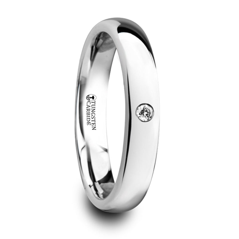 Thorsten Gale Polished &amp; Domed Tungsten Carbide Wedding Ring w/ White Diamond (4mm) W4279-DPWD