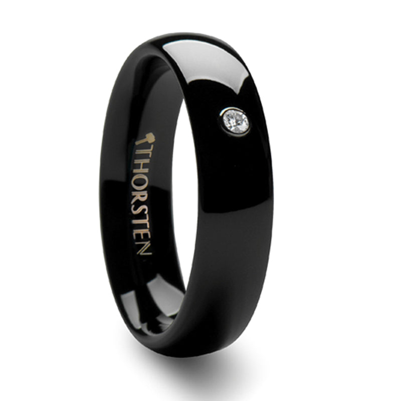 Thorsten Magma Round Black Ceramic Ring w/ Diamond (6mm) W562-DDBC