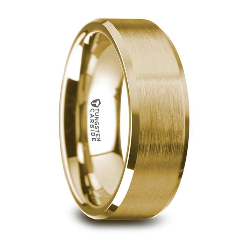 Thorsten Honor Gold Plated Tungsten Beveled Polished Edges Flat Ring w/ Brushed Center (8mm) W5968-GPTR