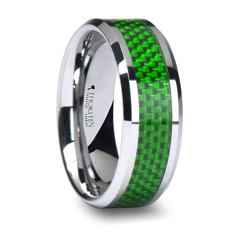 Thorsten Vermont Tungsten Carbide Ring w/ Emerald Green Carbon Fiber Inlay (8mm) W757-GCFT