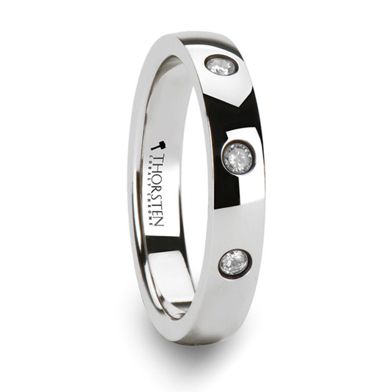 Thorsten Isabella Rounded White Tungsten Carbide Ring w/ 3 Diamonds (4mm) W800-CCWD