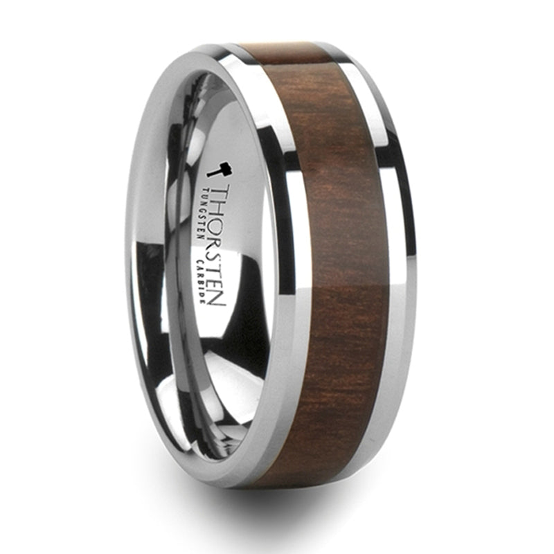 Thorsten Halifax Beveled Tungsten Carbide Ring w/ Black Walnut Wood Inlay (6-10mm) W805-BWIT