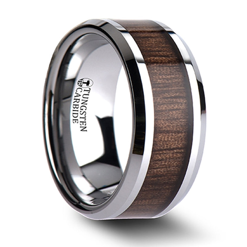 Thorsten Halifax Beveled Tungsten Carbide Ring w/ Black Walnut Wood Inlay (6-10mm) W805-BWIT