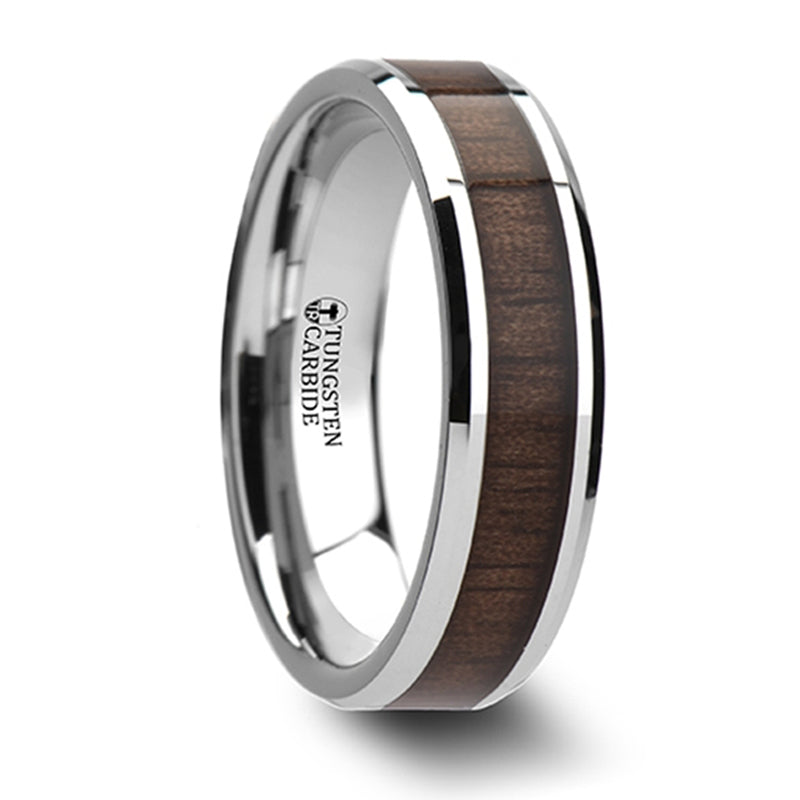 Thorsten Halifax Beveled Tungsten Carbide Ring w/ Black Walnut Wood Inlay (6-10mm) W805-BWIT