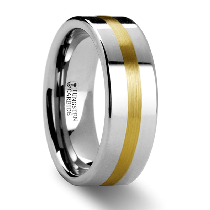 Thorsten Harrisburg Gold Inlaid Flat Tungsten Ring (8mm) W871-FGIB