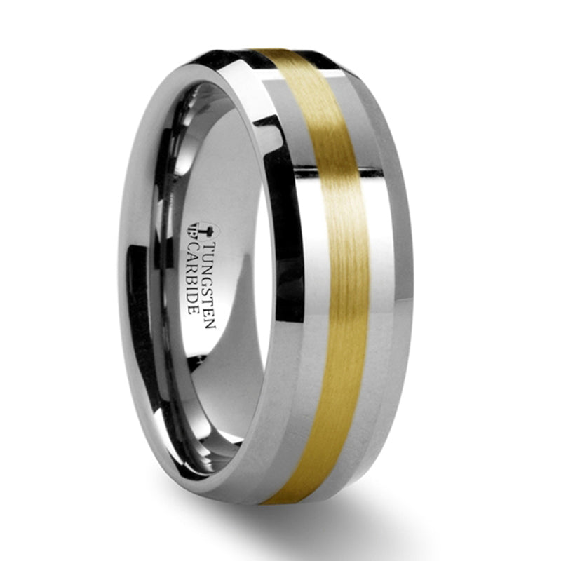 Thorsten Legionaire Gold Inlaid Beveled Tungsten Ring (8mm) W872-BGIB
