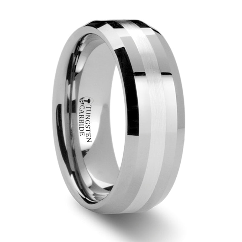 Thorsten Vector Beveled Tungsten Carbide Ring w/ Silver Inlay (8mm) W880-BSSB
