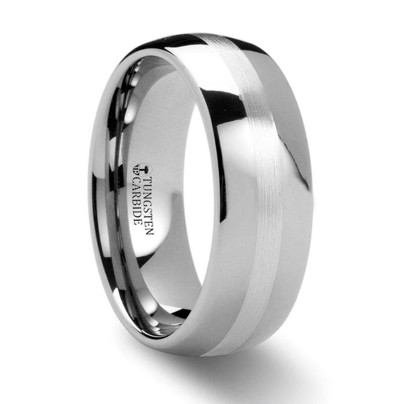 Thorsten Cassius Silver Inlaid Domed Tungsten Ring (8mm) W884-DSSB