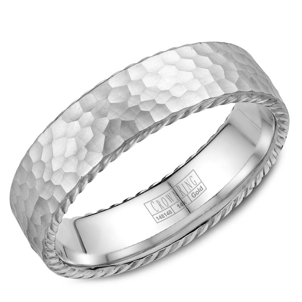 CrownRing 6MM Wedding Band with Hammered Finish &amp; Rope Detailing WB-004R6W
