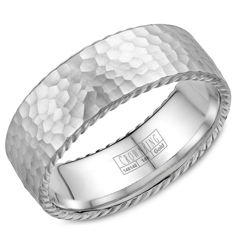 CrownRing 8MM Wedding Band with Hammered Finish &amp; Rope Detailing WB-004R8W