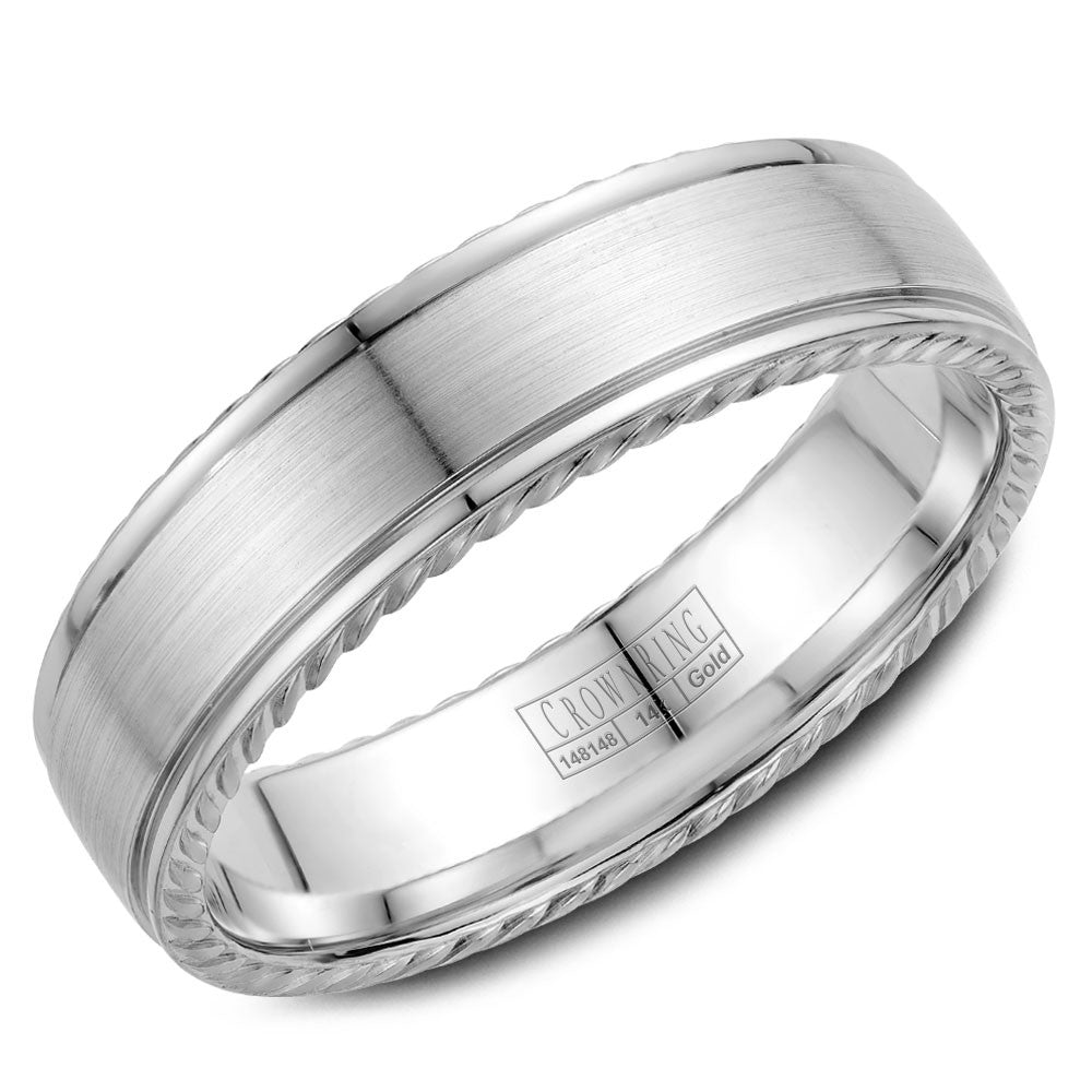 CrownRing 6MM Wedding Band with Brushed Center &amp; Rope Detailing WB-005R6W