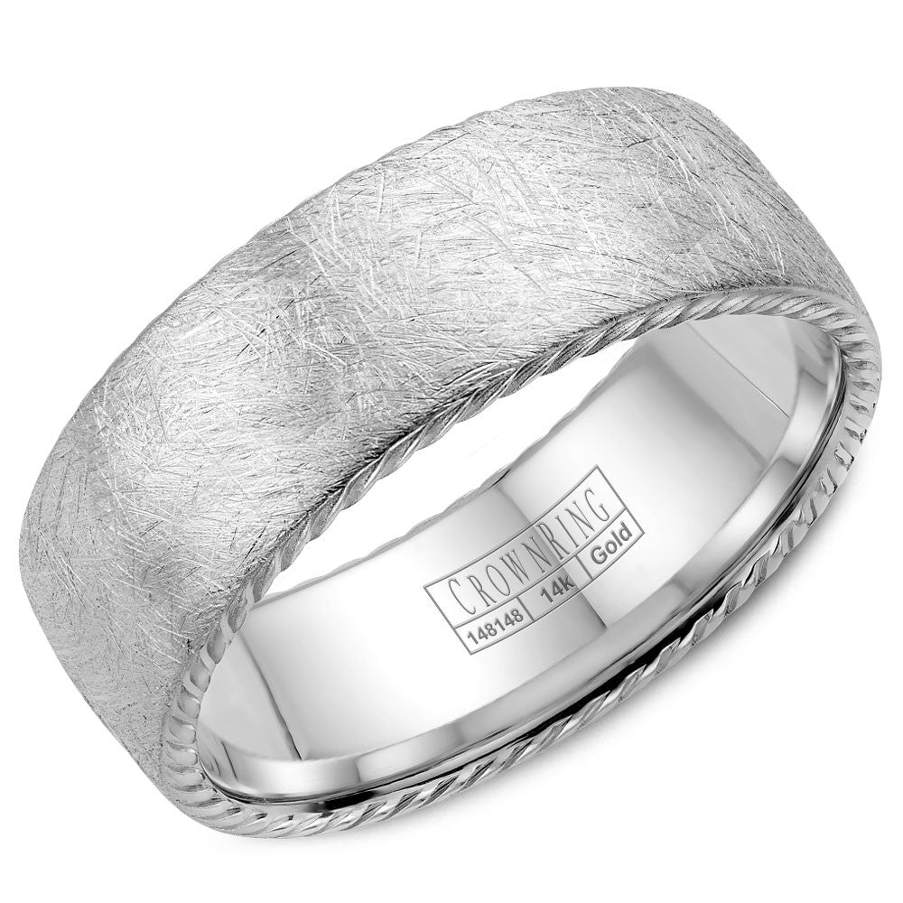 CrownRing 8MM Wedding Band with Textured Finish &amp; Rope Detailing WB-006R8W