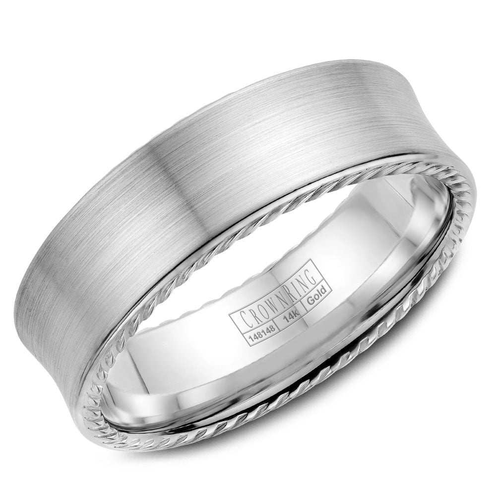 CrownRing 7MM Wedding Band with Brushed Center &amp; Rope Detailing WB-008R7W