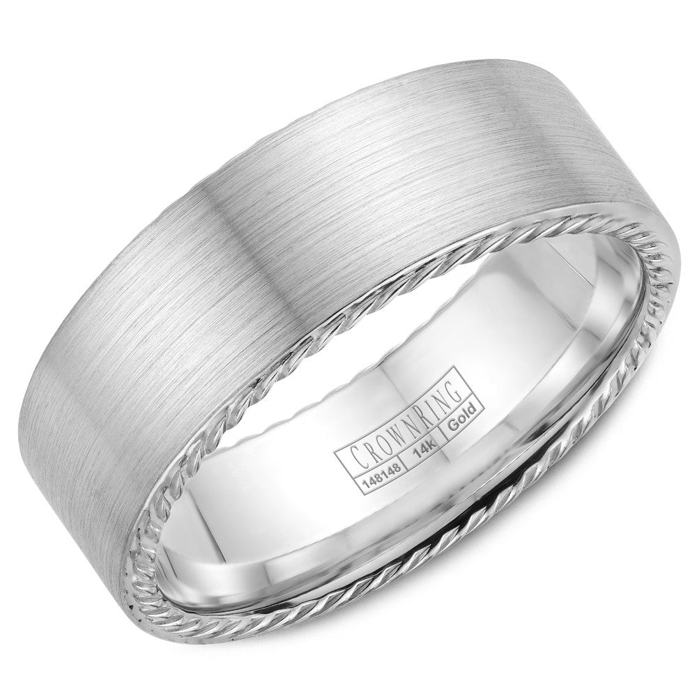 CrownRing Rope Collection 8MM Wedding Band with Brushed Center WB-009R8W