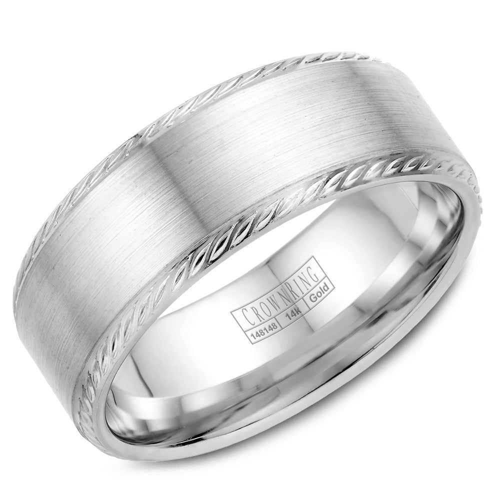 CrownRing 8MM Wedding Band with Brushed Center &amp; Rope Detailing WB-011R8W