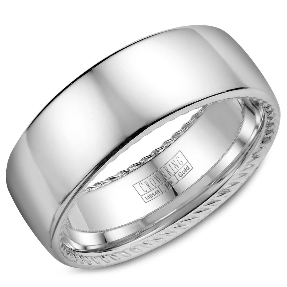 CrownRing 8MM Wedding Band with Polished Finish &amp; Rope Detailing WB-012R8W