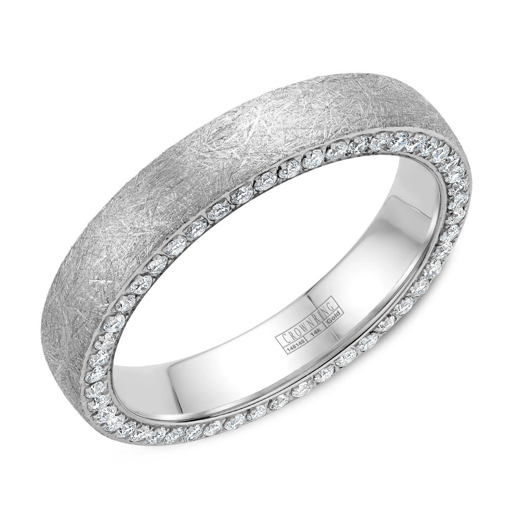 CrownRing 4MM Eternity Edge Set Diamond Wedding Band with Diamond Brushed Finish WB-022D4W