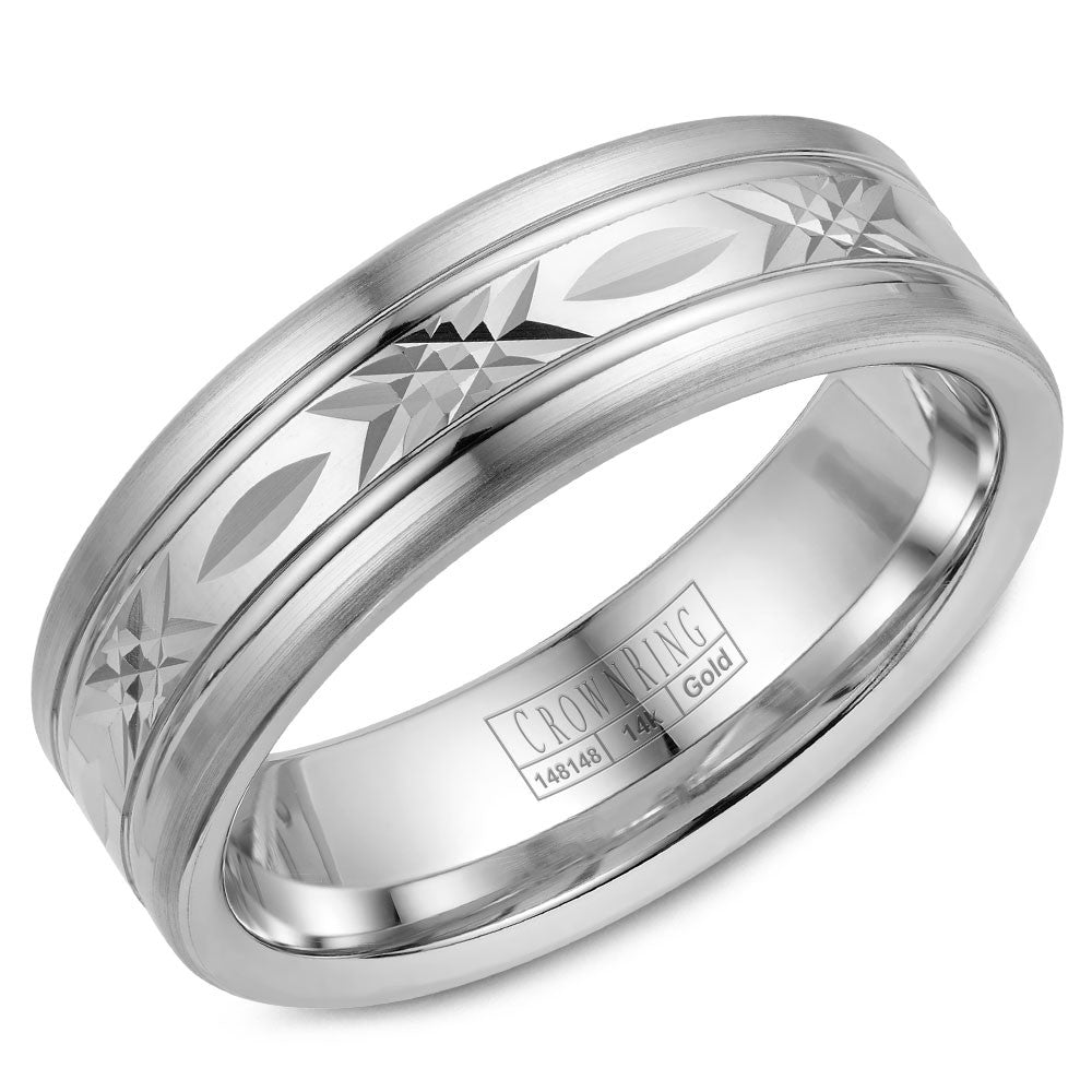 CrownRing 7MM Wedding Band with Pattern Center WB-026C7W