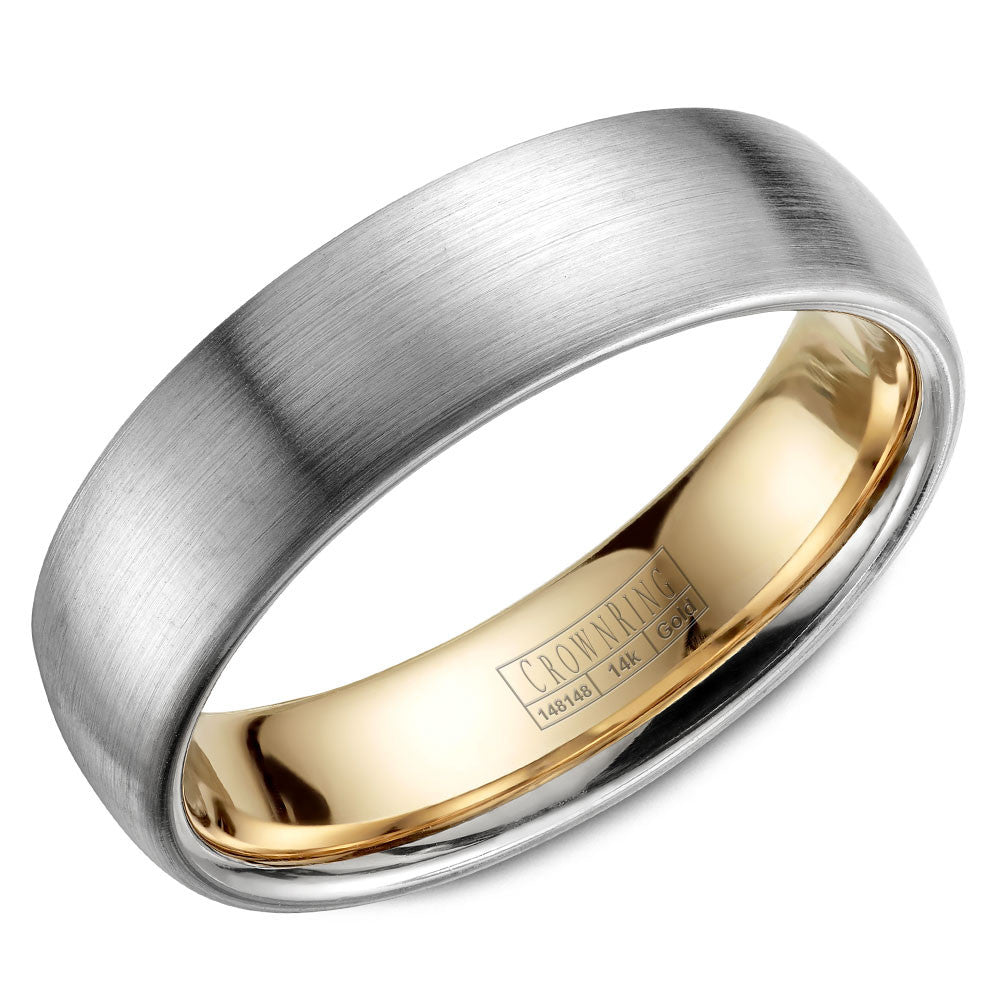 CrownRing 6MM Wedding Band with Brushed Finish and Yellow Gold Lining WB-039C6WY