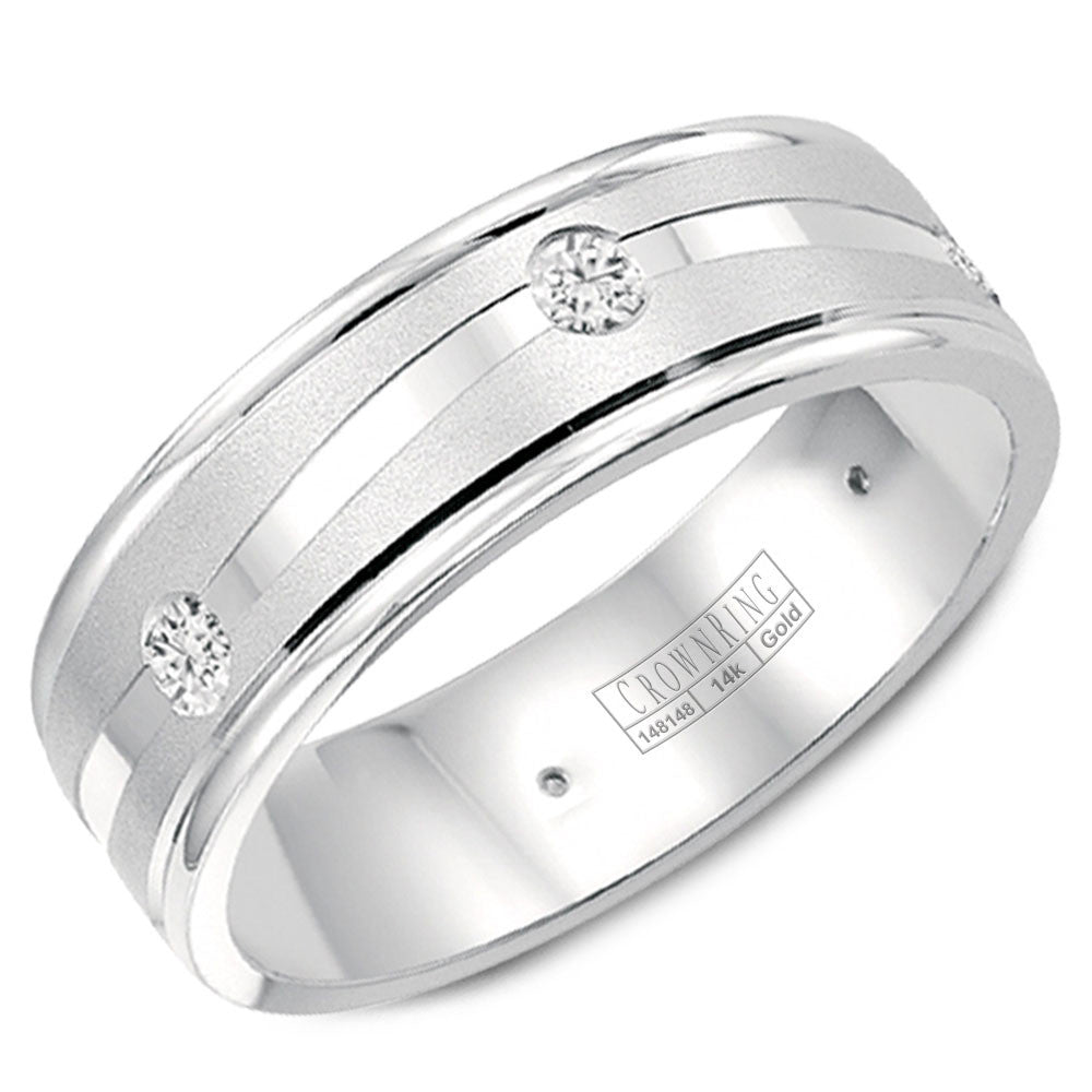 CrownRing 6MM 6 Round Diamonds Wedding Band with Sandblast Center WB-6999