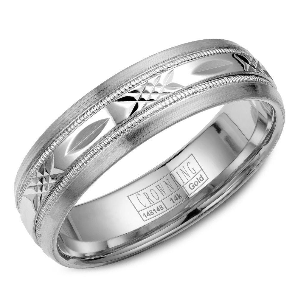 CrownRing 6MM Wedding Band with Pattern Center and Milgrain Detailing WB-7002