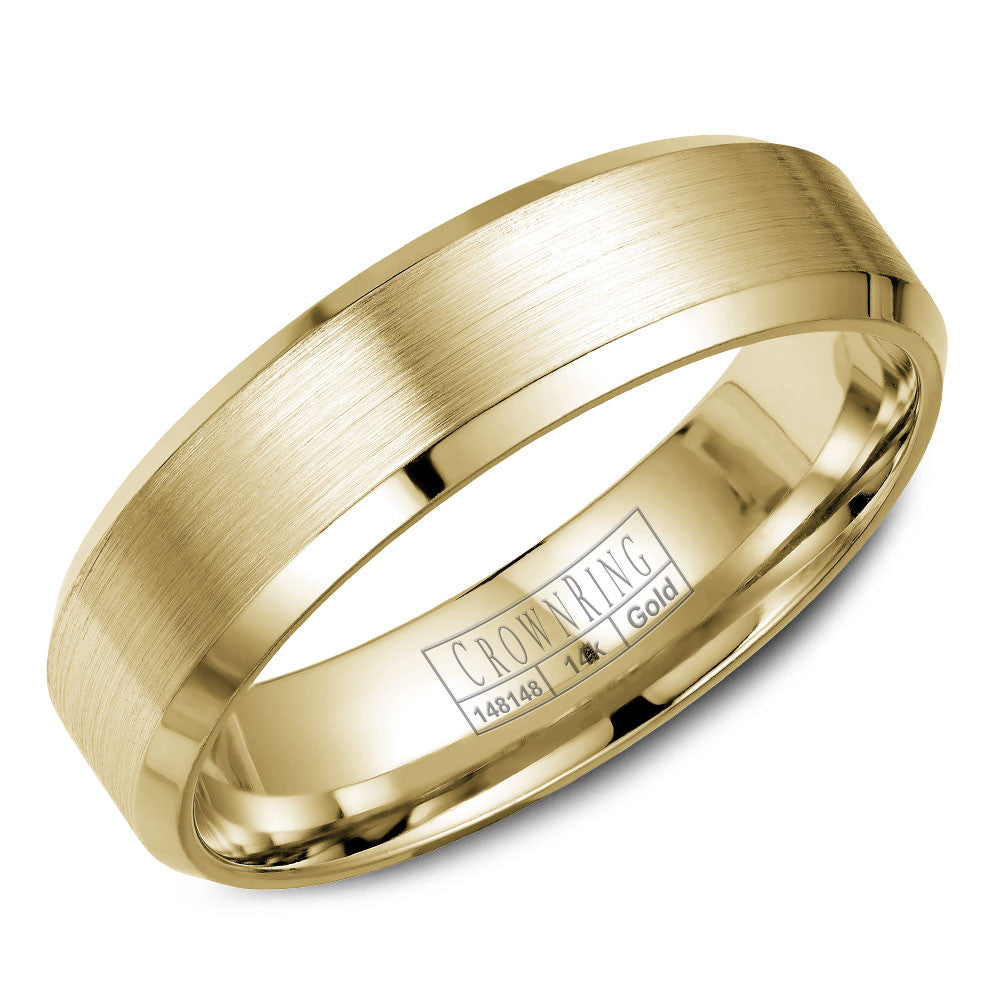 CrownRing 6MM Yellow Gold Wedding Band with Brushed Center WB-7007Y