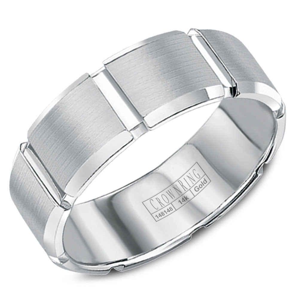 CrownRing 8MM Wedding Band with Brushed Center and Line Detailing WB-7038