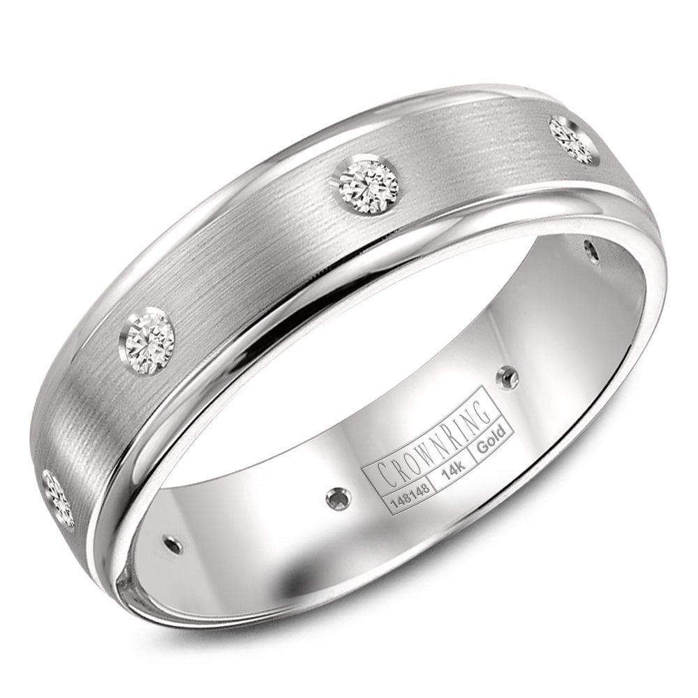 CrownRing 6MM 8 Round Diamonds Wedding Band with Brushed Center WB-7096