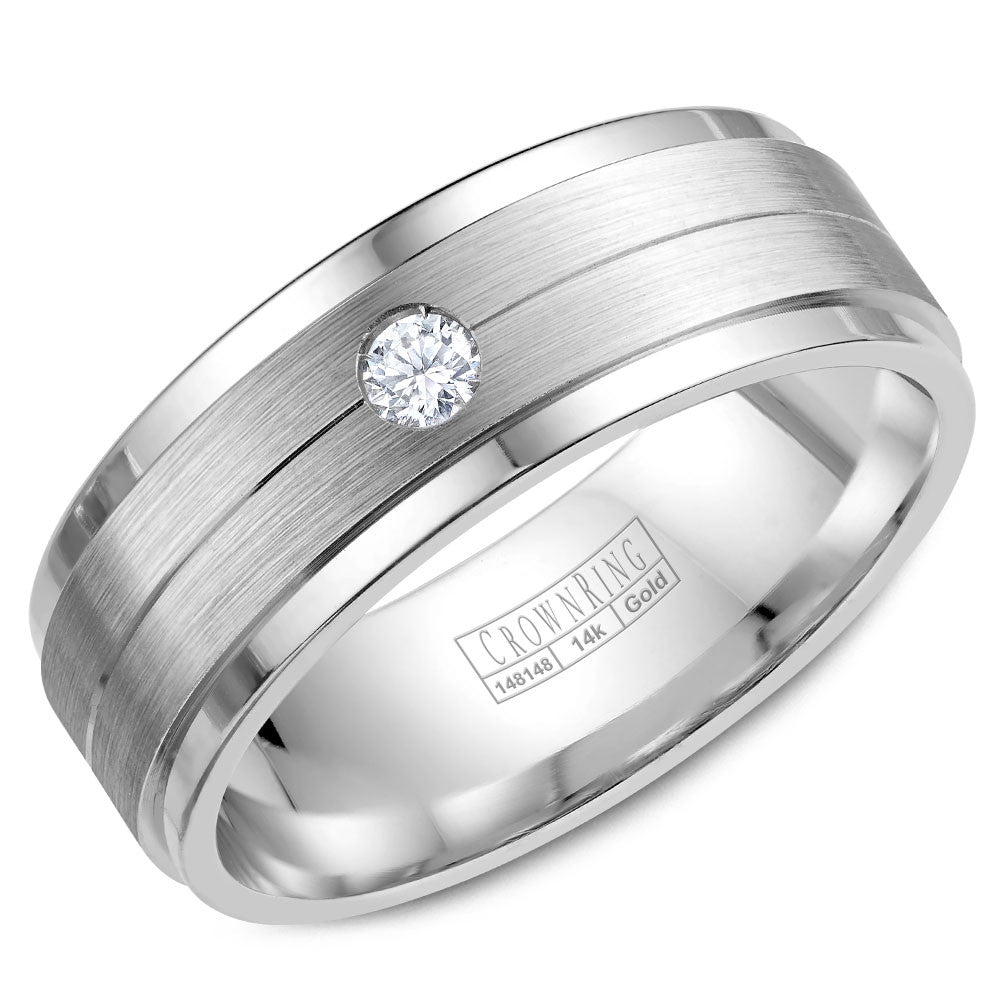 CrownRing 8MM Round Diamond Wedding Band with Brushed Center WB-7108SP