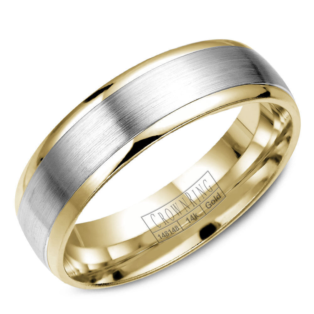 CrownRing 6MM Yellow Gold Wedding Band with White Gold Brushed Center WB-7141
