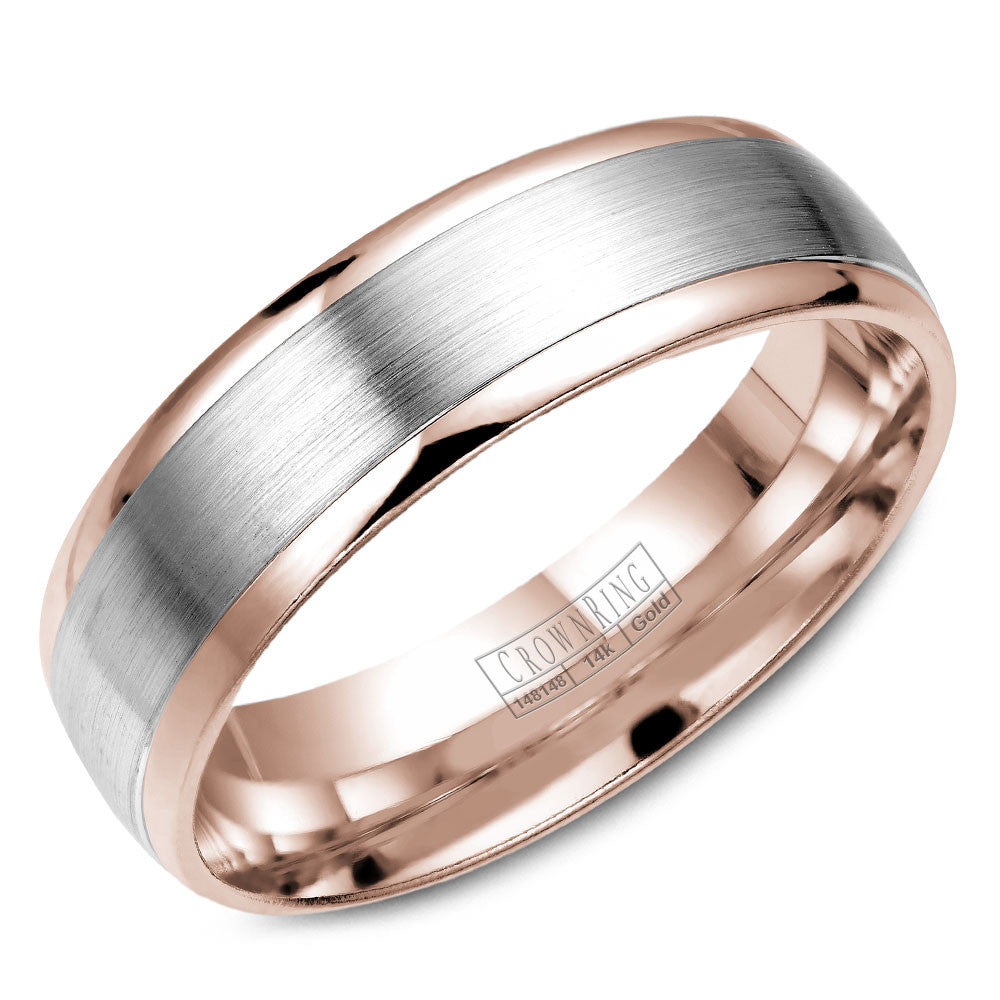 CrownRing 6MM Rose Gold Wedding Band with White Gold Brushed Center WB-7141WR
