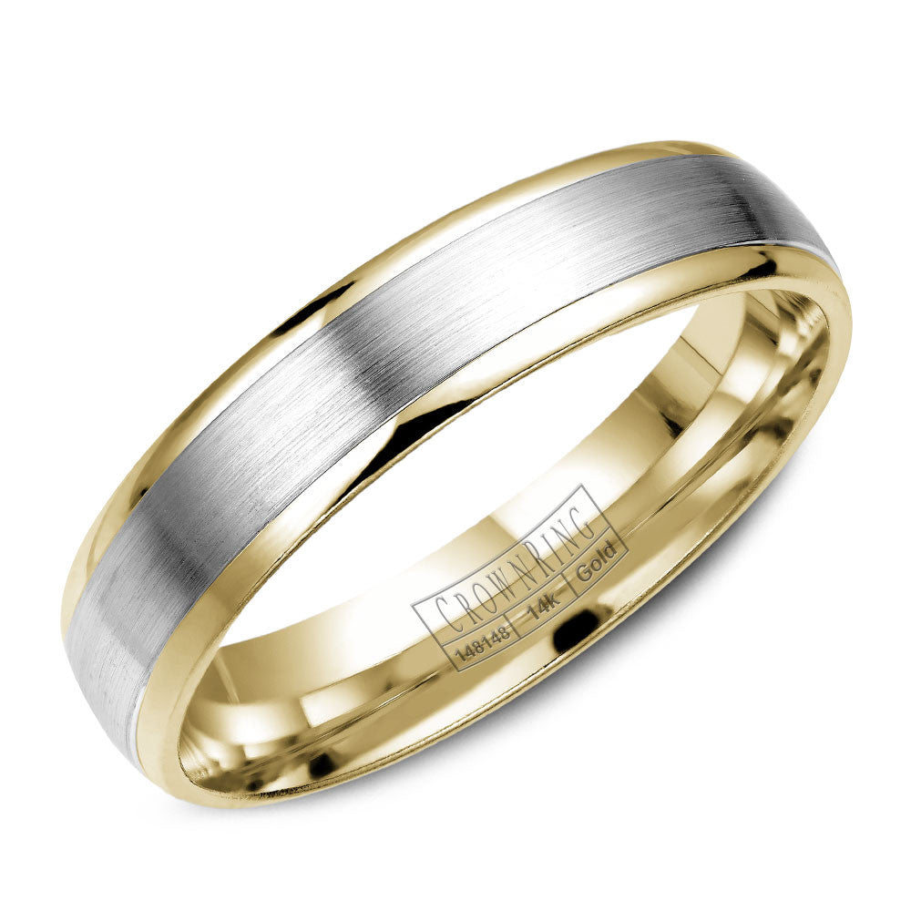 CrownRing 5MM Yellow Gold Wedding Band with White Gold Brushed Center WB-7145