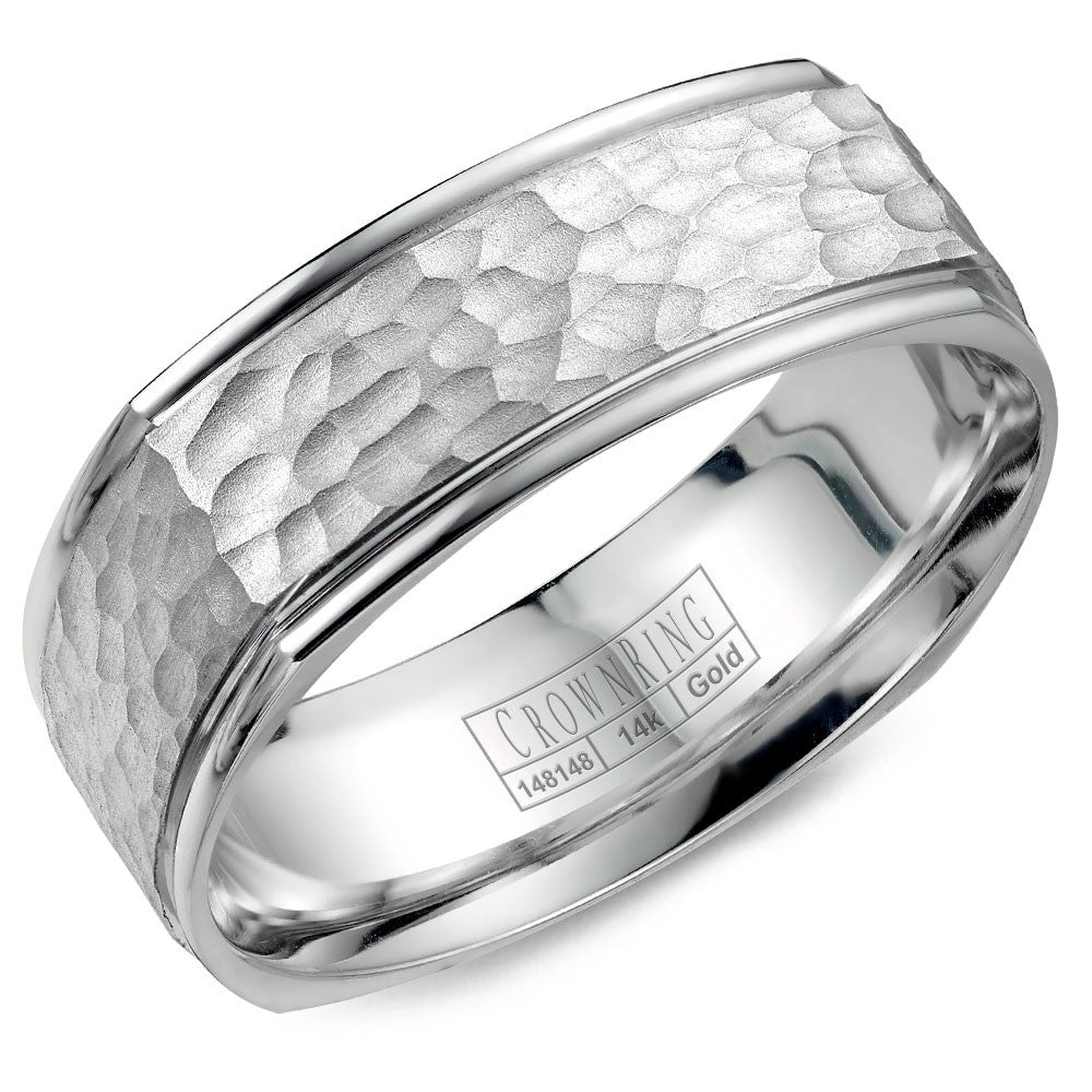 CrownRing 7MM Soft Square Shape Wedding Band with Hammered Center WB-7908