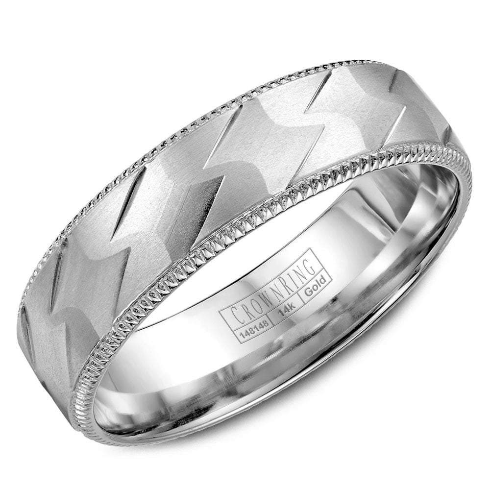 CrownRing 6MM Wedding Band with Patterned Center and Milgrain Detailing WB-7913